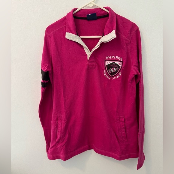 Champion Tops - Marines Women's Long Sleeve Polo Shirt Pink Size Large